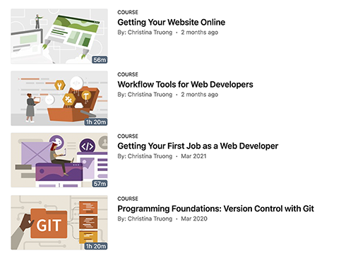 List of course names and thumbnails